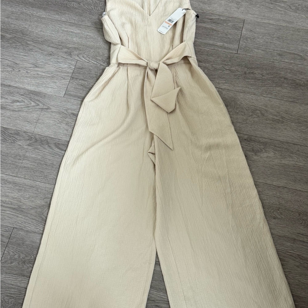 Calvin Klein Cream Wide-Leg Jumpsuit with Tie Belt BRAND NEW